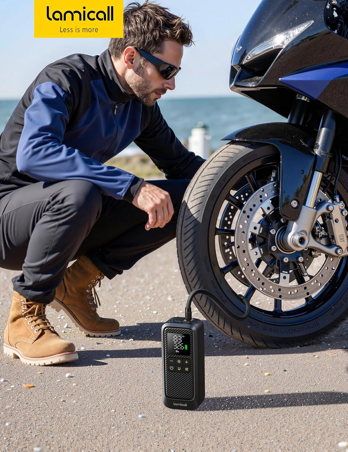 Lamicall Car Tyre Inflator Air Compressor - [5X Faster Inflation] Portable Air Pump with Digital Pressure Gauge & LED Light, 150PSI Electric Tyre Pump with Auto Shutoff for Car, Motorcycle, Bike, Ball