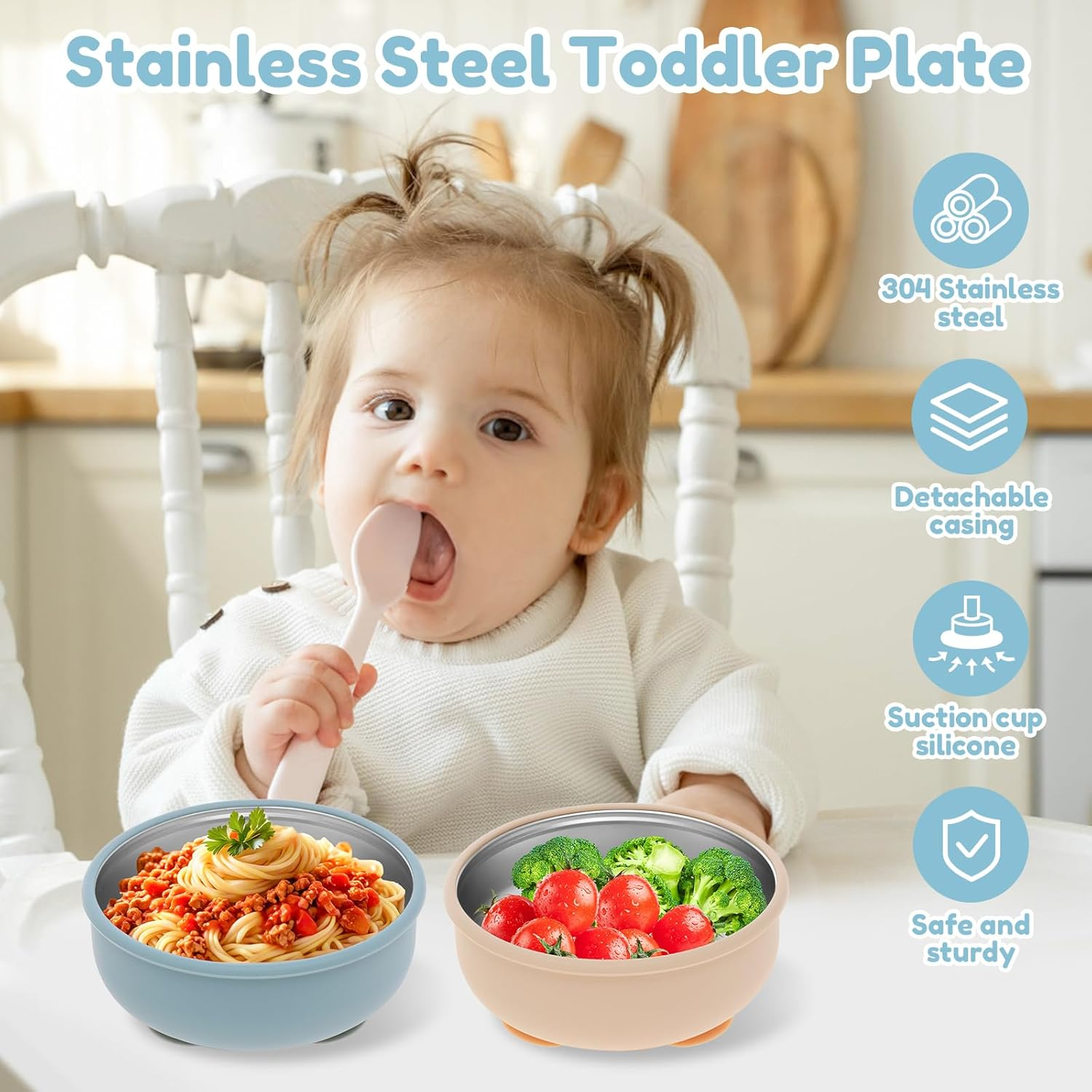 4 Pcs 304 Stainless Steel Baby Bowl with Removable Silicone Shell,Nonslip Baby Food Bowl with Suction for Toddlers 4 Colors Se image number 4