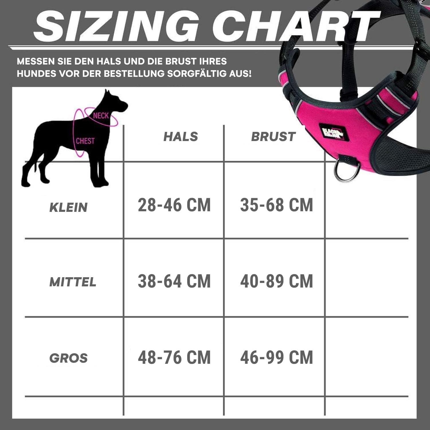 Black Rhino - the Comfort Dog Harness with Mesh Padded Vest for Small - Large Breeds | Adjustable | Reflective | 2 Leash Attachments on Chest & Back - Neoprene Padded Training Handle (Medium, Pink/Bl) image number 4