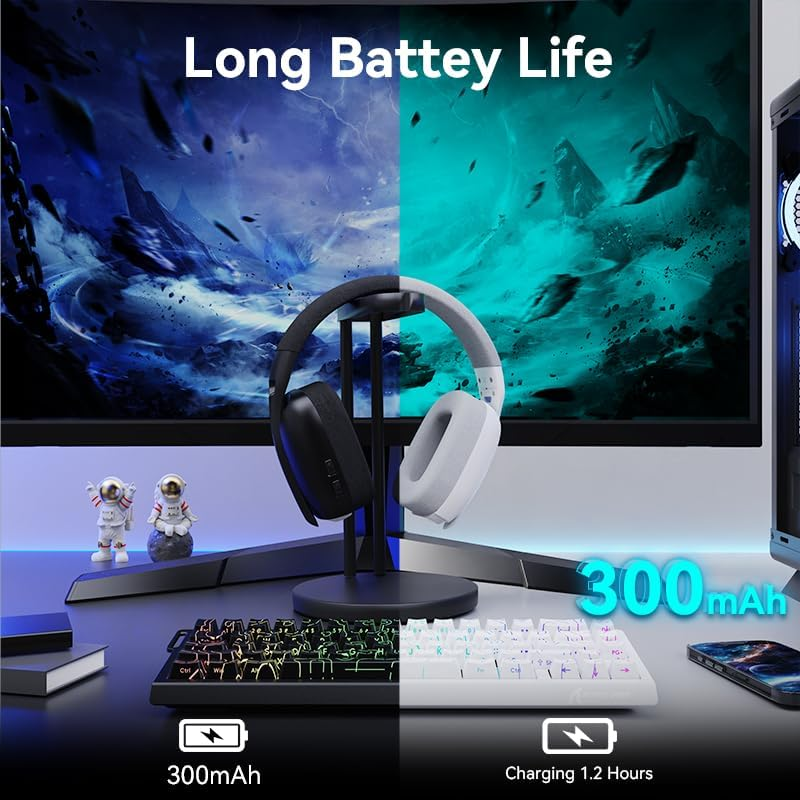 Mambasnake&times;Attack Shark L80PRO Gaming Headset, Lightweight Over-Ear Gaming Headphones,Wired/Bt/2.4G Wireless,Dual Microphone Stereo Surround Sound Low Latency for Pc/Smartphone/Laptop/Tablet-White