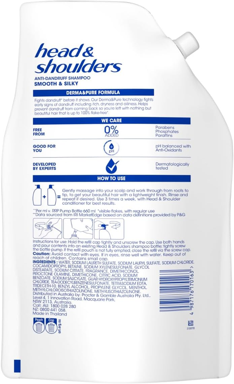Head & Shoulders Smooth & Silky anti Dandruff Shampoo Refill 1.1L Shampoo image number 5