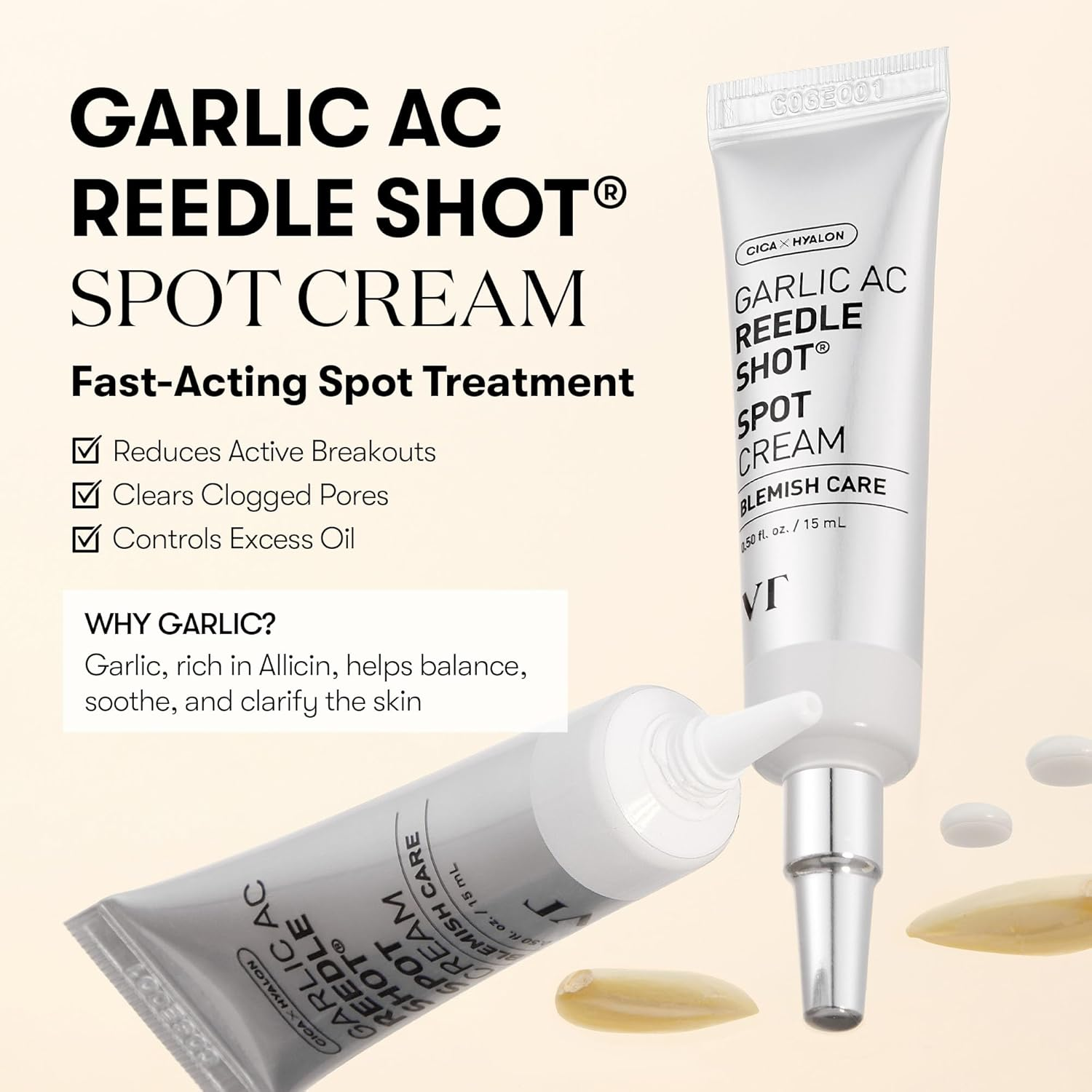 VT COSMETICS Garlic AC Reedle Shot Spot Cream for Blemishes, Calming Spot Cream (0.50 Fl. Oz.) image number 4