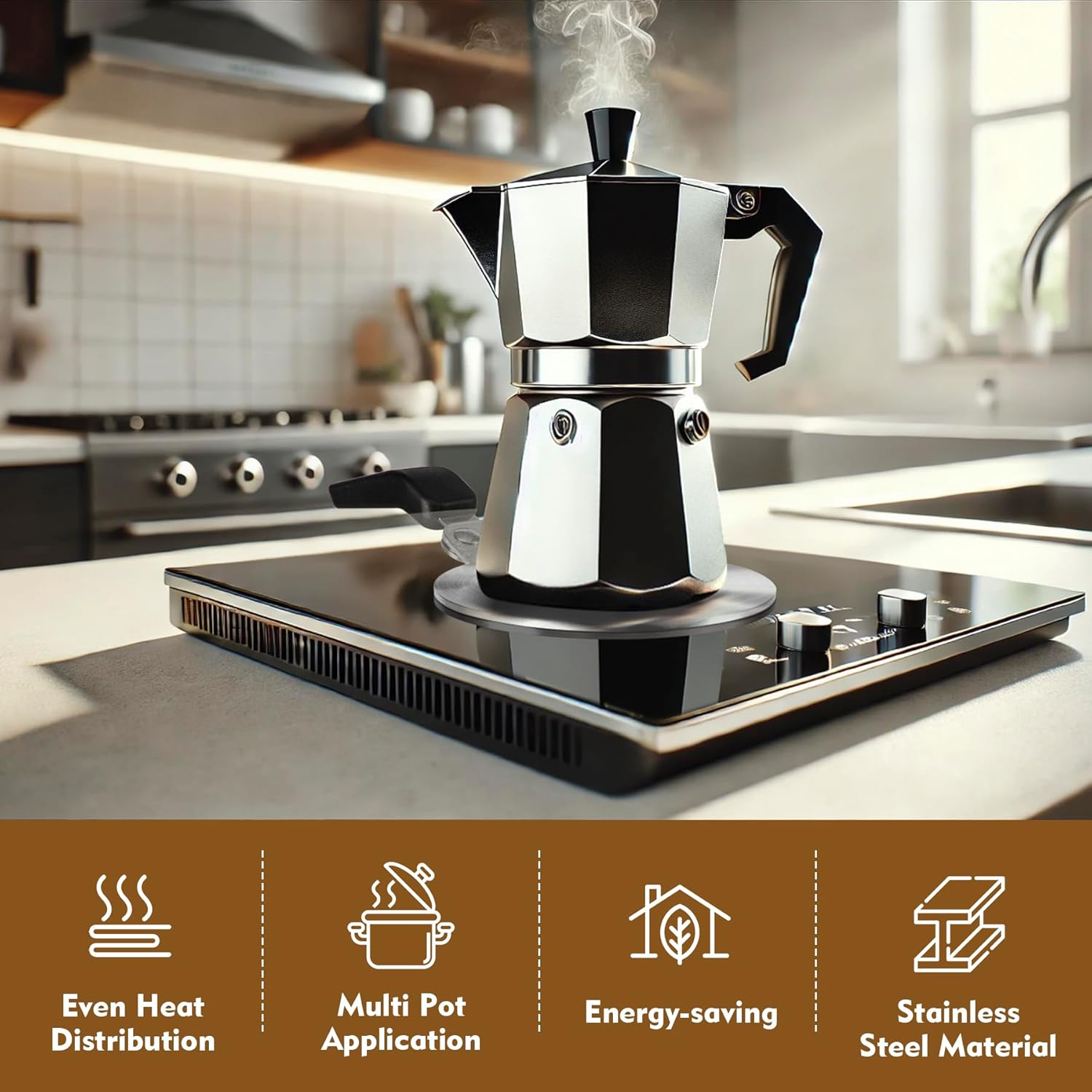 RECAPS 5.12 Inch Stainless Steel Induction Adapter Plate for Electric Gas Glass Cooktop, Induction Heater Diffuser for Moka Pot, Glass Bowls, Sauce Pan image number 5