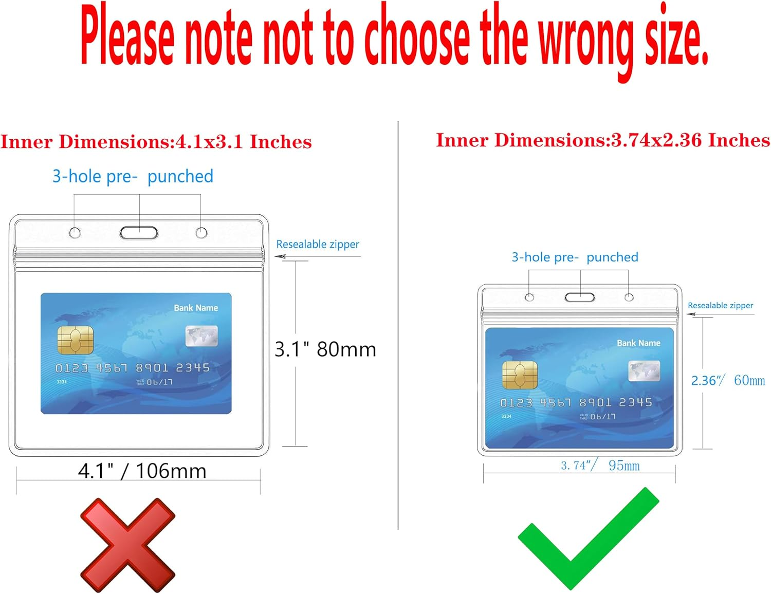 Horizontal ID Card Name Tag Badge Holder with Waterproof Type Resealable Zip (Holders, 6Packs) image number 3