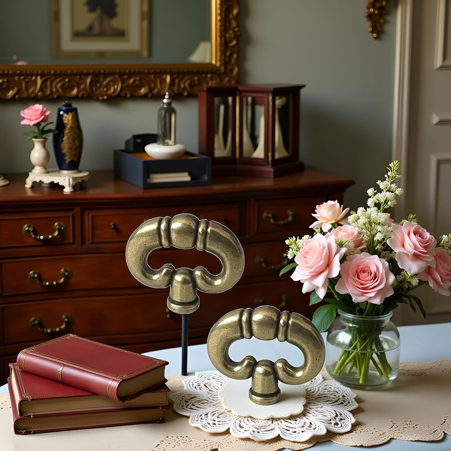 Zhangyihot 2Pcs Ring, Antique Bronze Vintage Style Drawer Knob Ring with Back Plate Antique Bronze Drawer Pull Dresser Pull Cabinet Knob Kitchen Door Knob Hardware Cabinet and Furniture Knobs image number 2