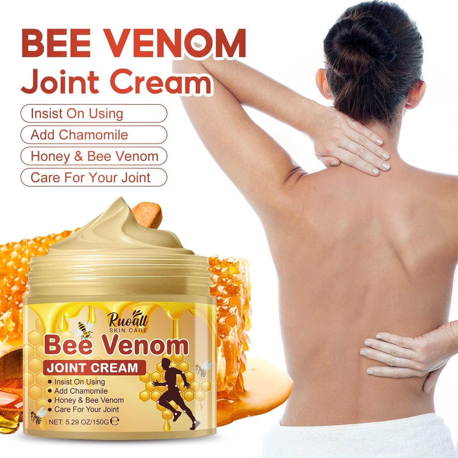 Bee Venom Joint Cream with Chamomile & Honey &ndash; Natural Pain Relief for Joints, Muscles & Arthritis &ndash; Soothes Aches & Stiffness - 150G image number 6