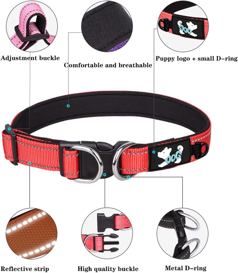 Haoyueer Padded Dog Collar Reflective Dog Collars for Small Medium Large Dogs Comfortable Soft Neoprene Adjustable Basic Dog Collars (S, Red) image number 3