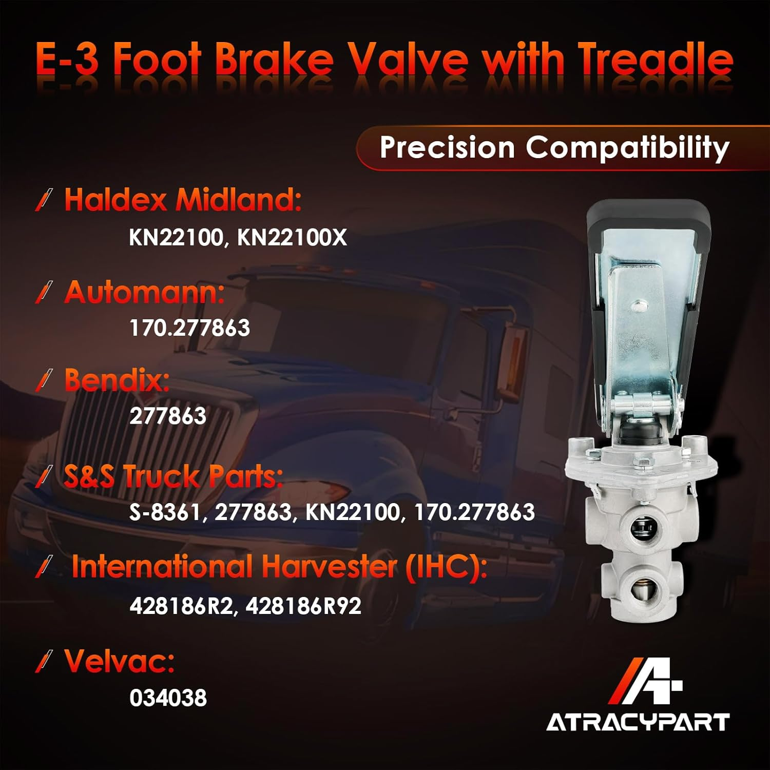 E-3 Single Circuit Foot Brake Control Valve with Treadle Assembly, Automotive Replacement Parts, Compatible with 277863, 034038, KN22100 Bendix Haldex, Trucks & Trailers image number 1