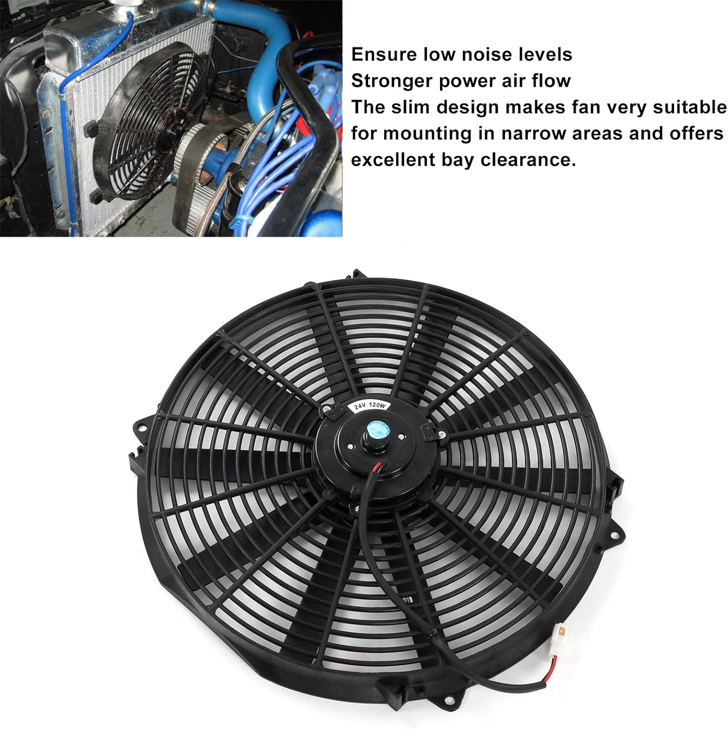 16In Universal Slim Fan Push Pull Electric Radiator Cooling Fan, New Universal 24V 120W Slim Electric Radiator Cooling Fan Push Pull for Car Truck RV