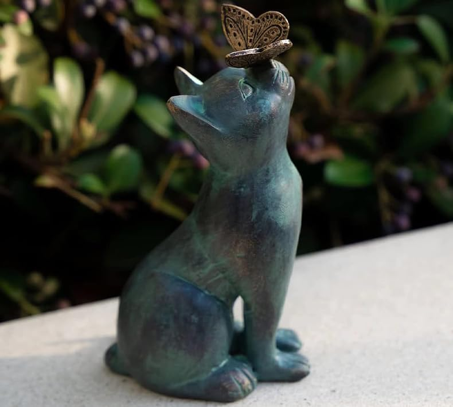 Resin Cat Statue,Cat Memorial Figurine with Butterfly,Curiosity Garden Statue,Outside Decorations,Animal Sculpture Handicraft,For Outside,Patio,Yard,Farmhouse,Garden image number 4