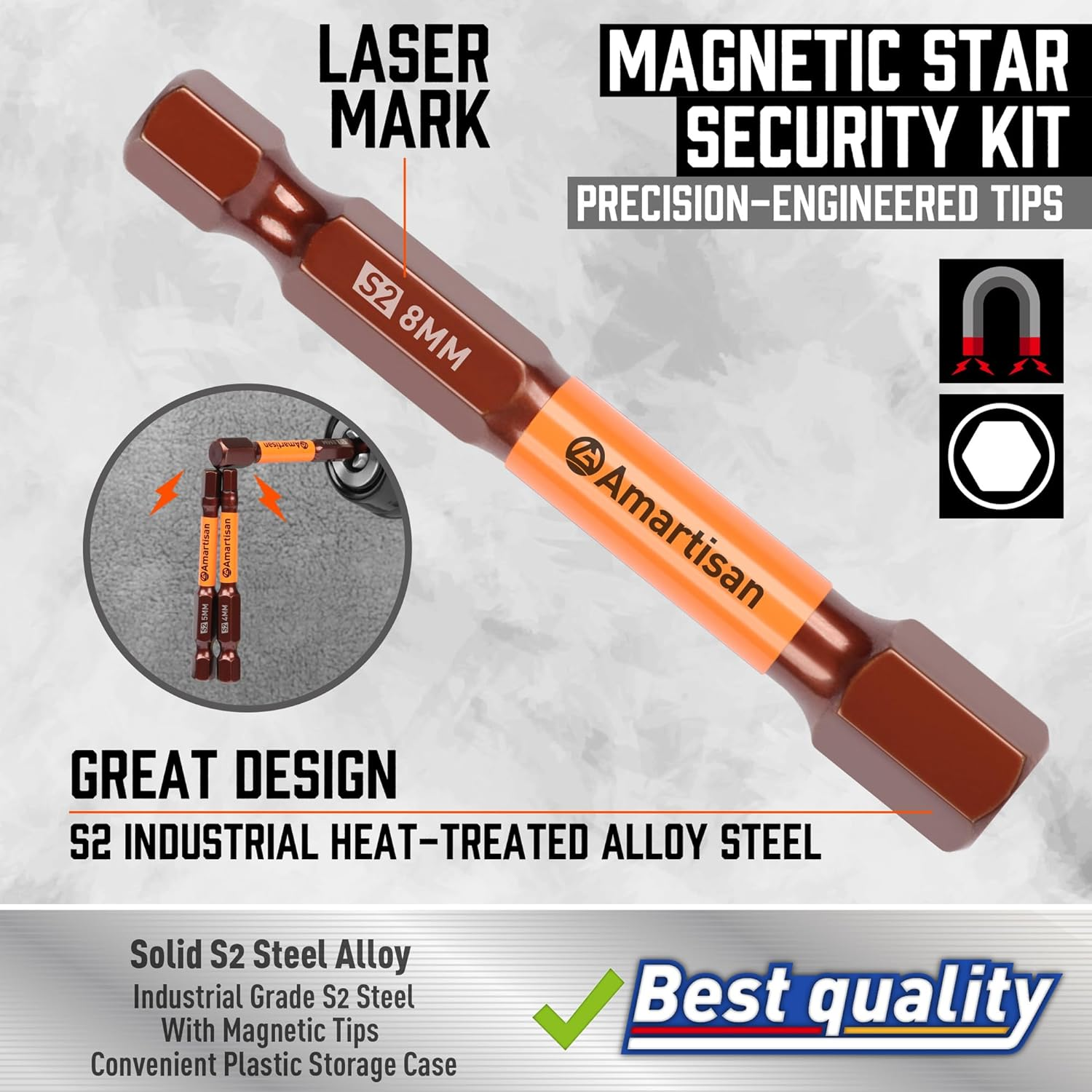 Amartisan 20 PACK Hex Head Allen Wrench Drill Bit Set, Metric and SAE S2 Steel Hex Bits Set, Magnetic Tips, 2.3" Long with Storage Box (New Hex Bit) image number 2