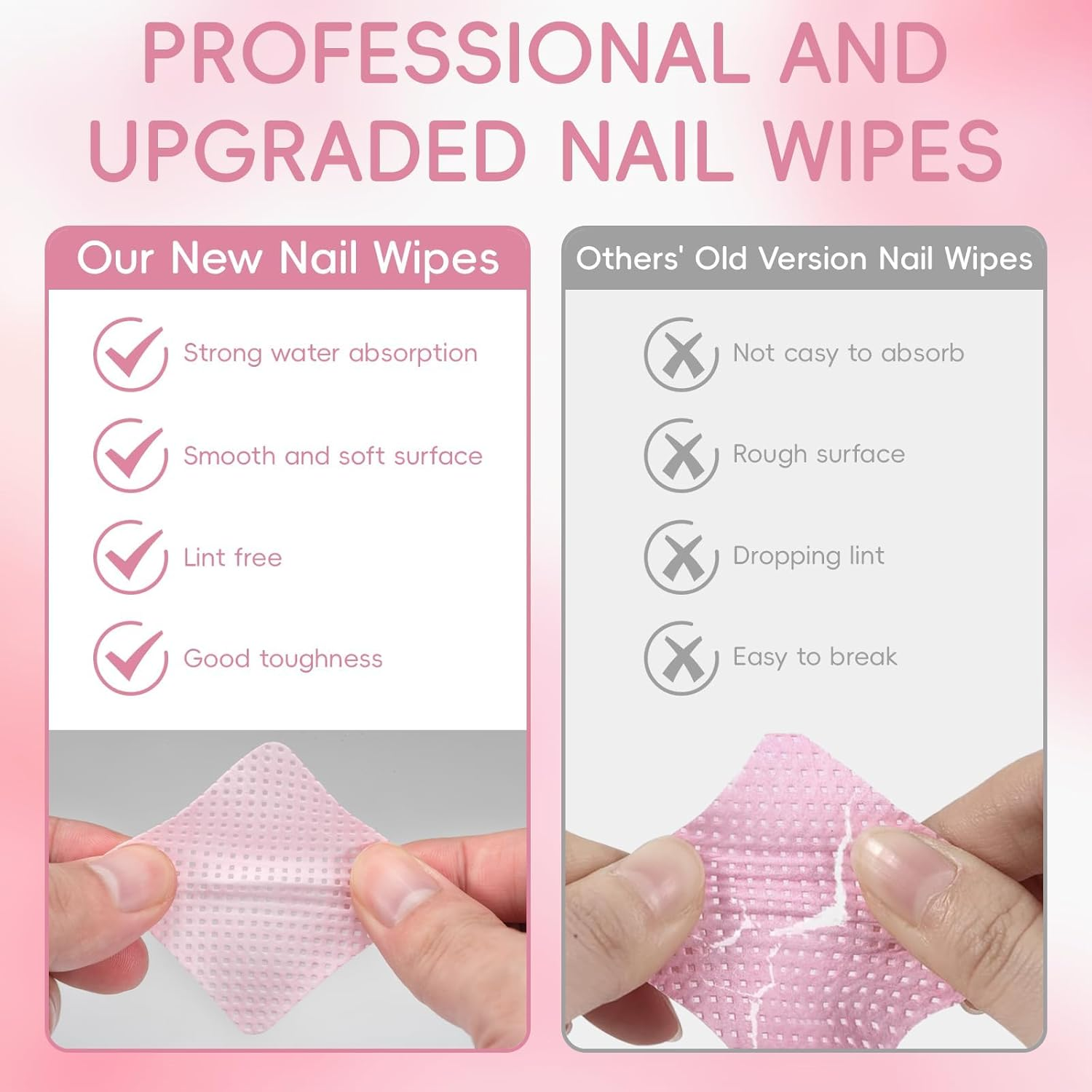 1000 Pcs Lint Free Nail Wipes, Disposable Nail Polish Remover Pads, Gel Polish Remover Pads, UV Gel Absorbent Remover Nail Wipes Meltblown(Pink) image number 4