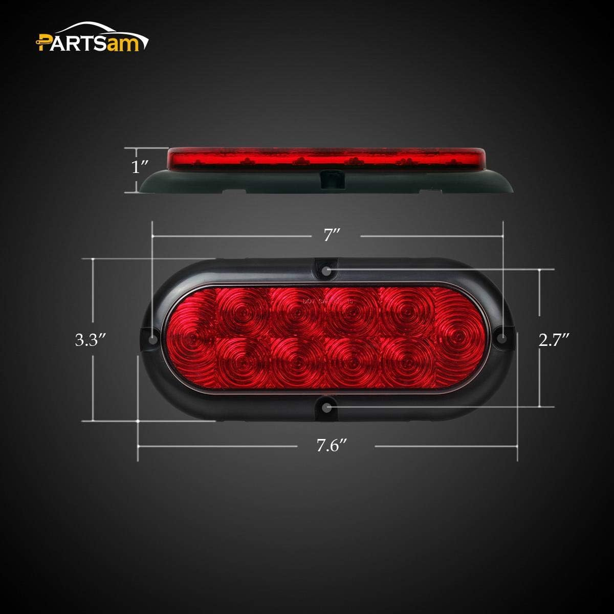 2PCS 6" Oval Chrome Trailer Truck Red 10 LED Surface Mount Stop Turn Tail Lights image number 6
