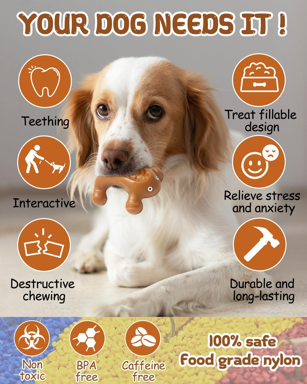 SCHITEC Dog Chew Toy, Indestructible Rubber Bone, Tough Teething Chew Toys for Large Medium Breed with Food Dispensing Features (Bacon) image number 5