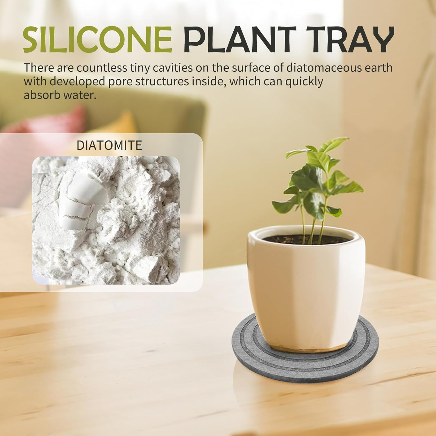 4 Pack Quick Dry Plant Saucer 7 Inch Plant Trays for Pots, Quick Dry Flower Pot Saucers Diatomaceous Earth Tray, Plant Water Catcher Tray Saucers for Potted Plants (Gray) image number 4