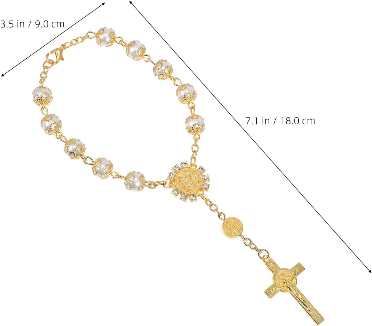 Iplusmile Imitation Pearl Hanger with Cross Pendant and Beaded Bracelet Car Ornament for Rearview Mirror Stylish 7.1X3.5 Inch Decorative Car Accessories - Silver image number 3