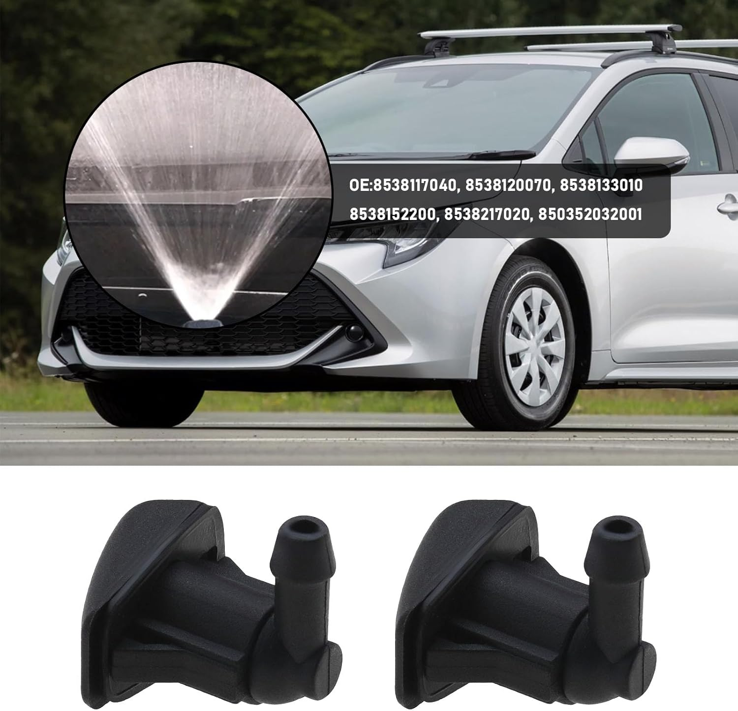Ecsing 2PCS Windscreen Washer Nozzle Jet Spray Replacement Compatible with Carina Carolla Rav4 Yaris Echo Mr2 8538117040 8538120070 8538133010 image number 2