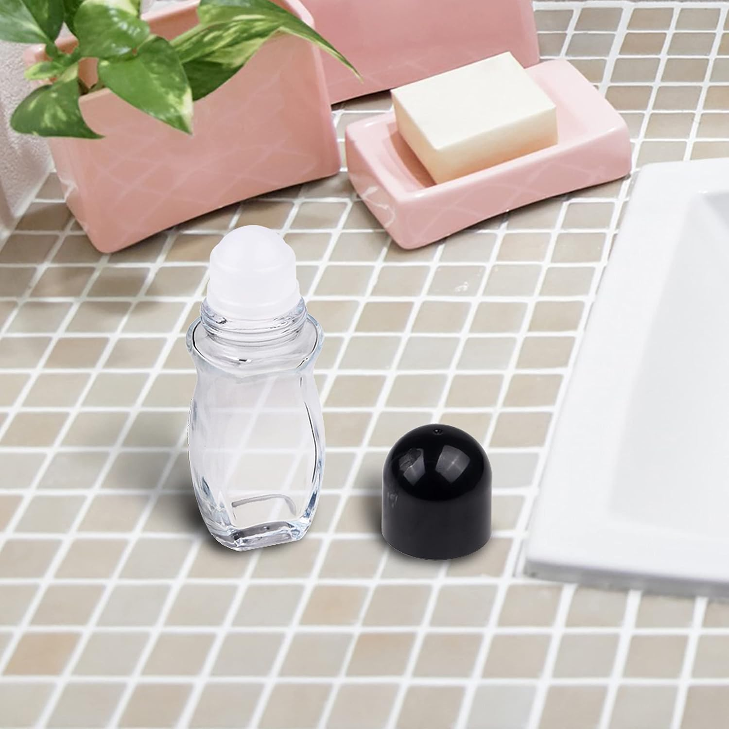 Refillable Glass Roll-On Deodorant Bottles (4-Pack) - Empty - Leak-Proof - 1.7 Oz (50 Ml) - with Stickers - Twist Cap - for Homemade Natural Deodorant Mosquito Repellent Sunscreen Moisturizer Etc. image number 3