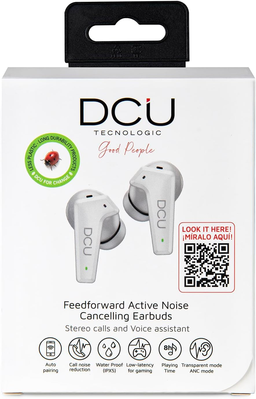 DCU Tecnologic Active Feedforward Noise Cancelling Headphones Bluetooth Headphones 5.0/5.2 White image number 4
