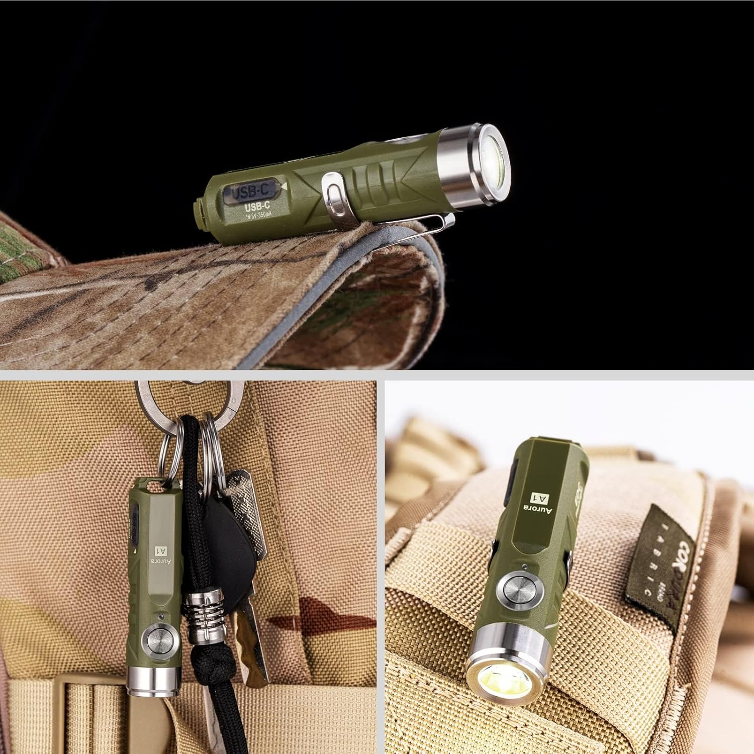 Rovyvon A1 Keychain Flashlight USB C Rechargeable 650 Lumens Super Bright Outdoor EDC Mini Flashlights for Everyday Carry, Thanksgiving, Xmas Gift(Military Green) image number 5