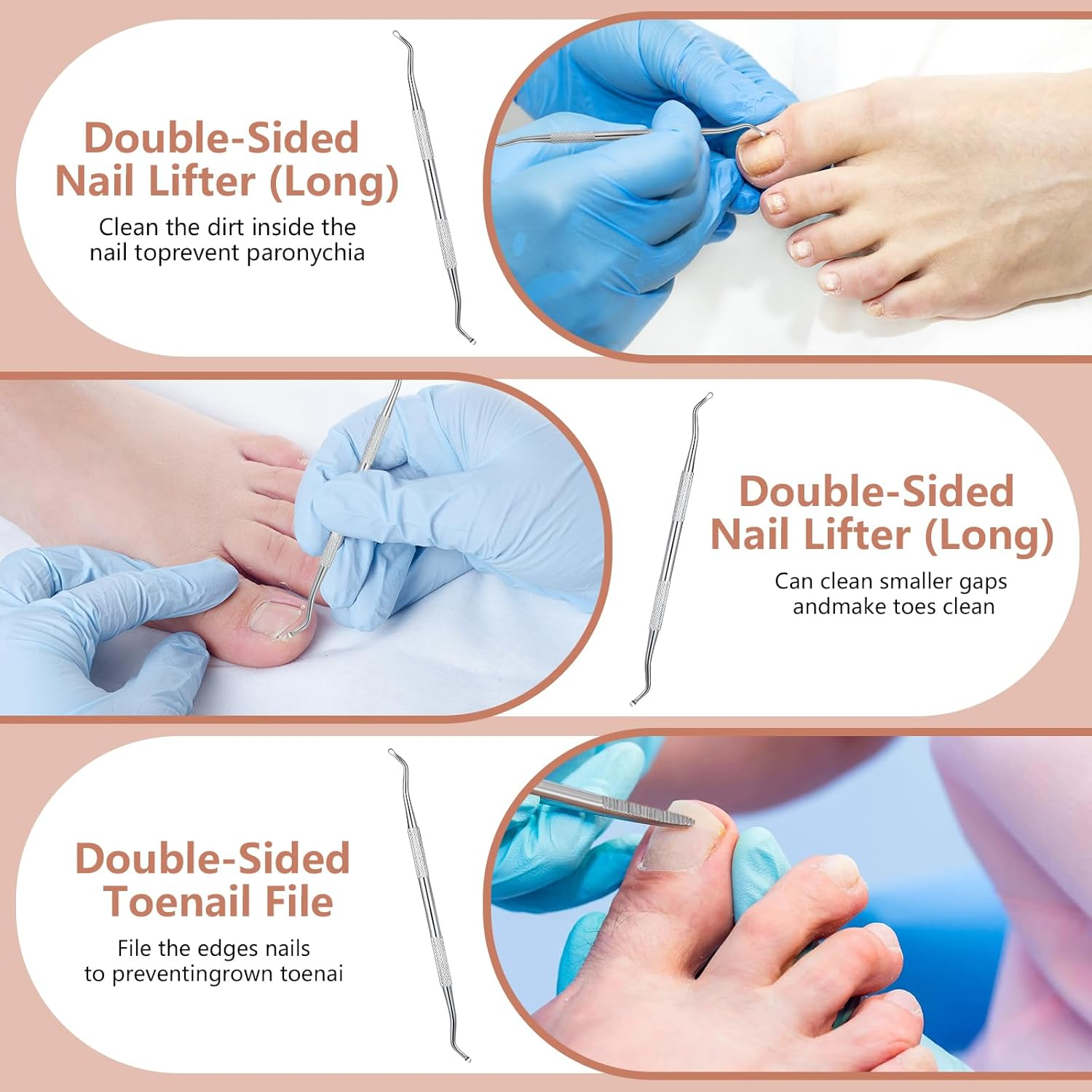 7Pcs Ingrown Toenail Pedicure Tool, Stainless Steel Ingrown Toenail File and Ingrown Toenail Lifters, Ingrown Toenail Removal Kit Professional Nail Treatment Manicure Tools under Nail Cleaner image number 3