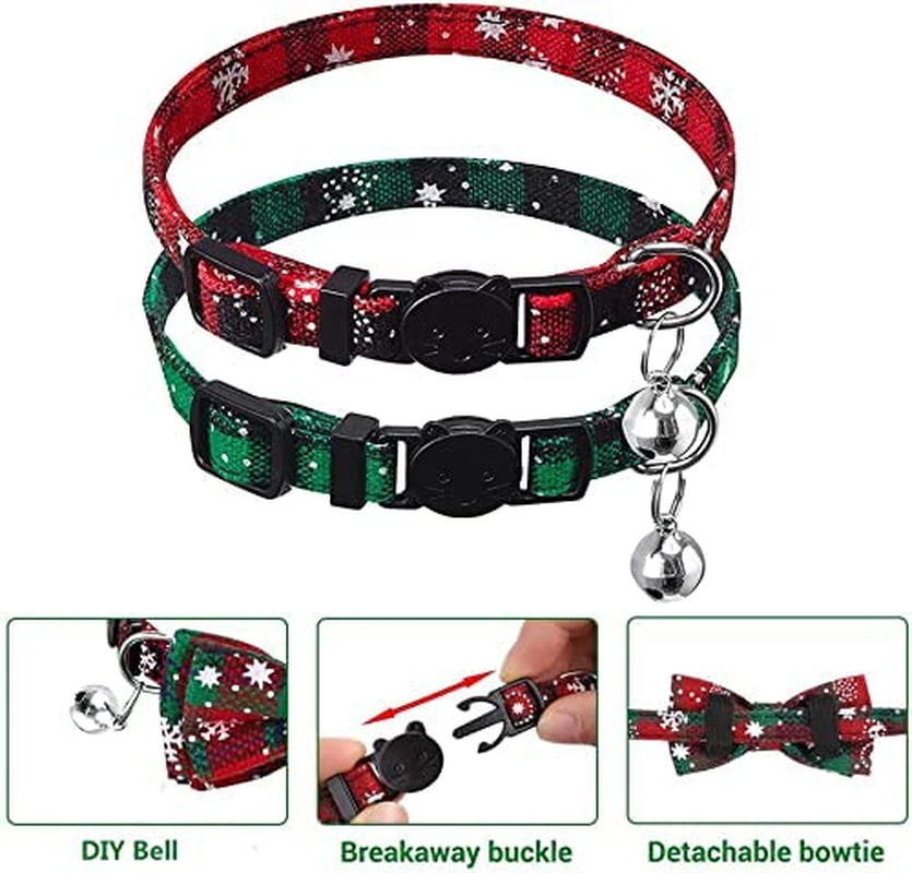 Idopick 3 Pack Cat Collar with Bell Breakaway, Buckle Adjustable Soft Cotton Plaid Dog Collar Kitten Collar with Bow Tie for Small Medium Cat Dog image number 5