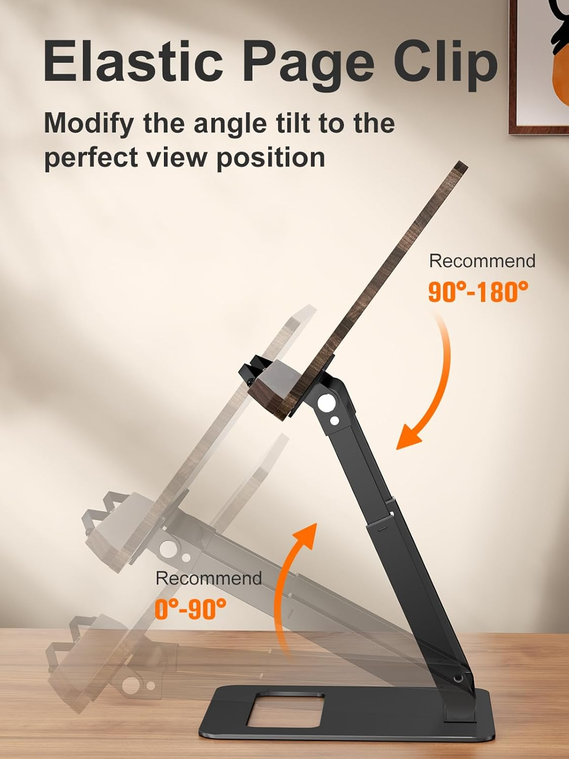 Tounee Book Stand, Telescopic Book Holder Stand, Adjustable Height Pull Out Design Ergonomic Cookbook Stand with Elastic Page Clips Fits All Books (Black) - Silver image number 5