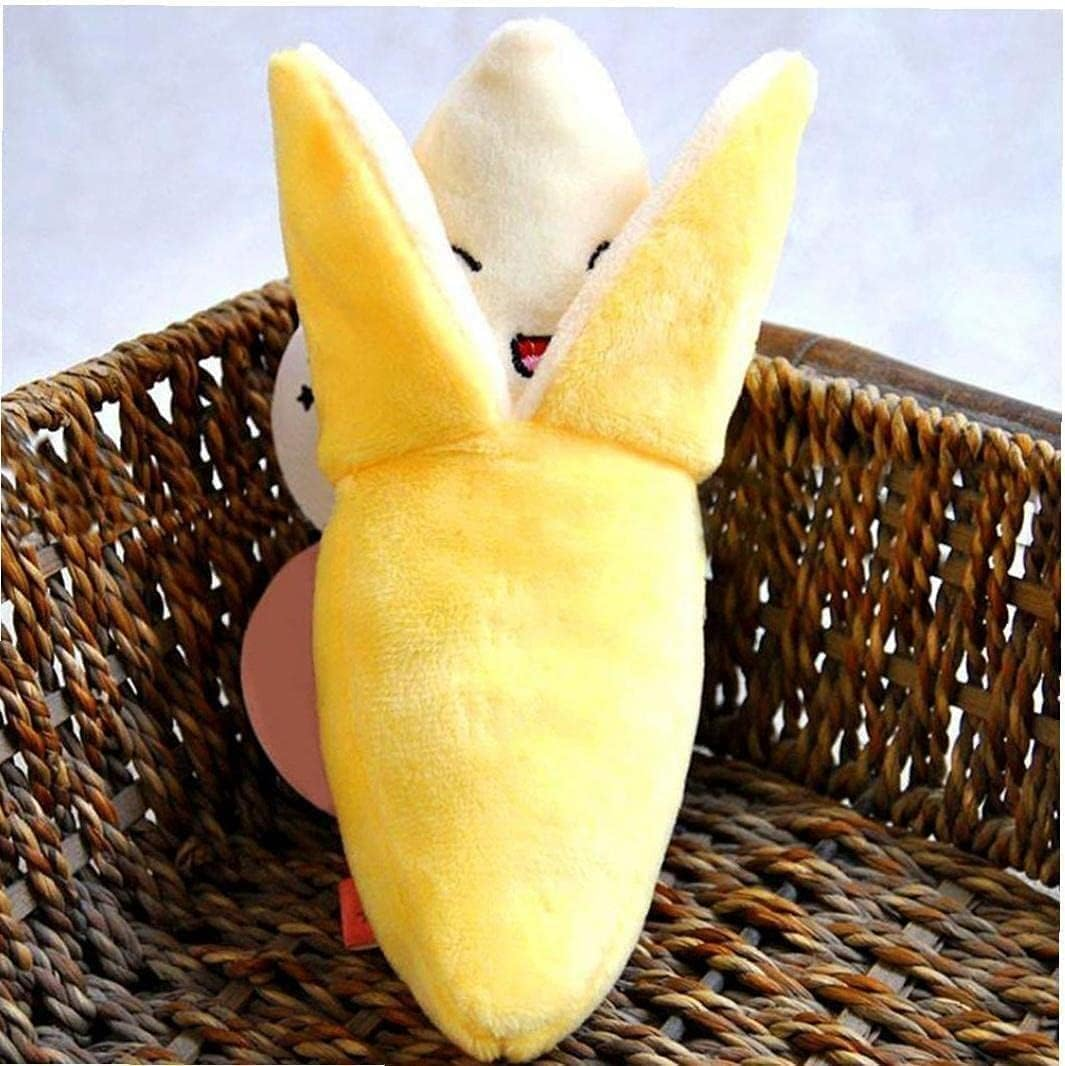 Wyjuan 1Pc Yellow Puppy Squeaky Plush Toys Cute Banana-Style Plush Dog Toys Funny Chew for Small Animals Toy Chews Useful and Nice Dog Squeak Toys image number 5