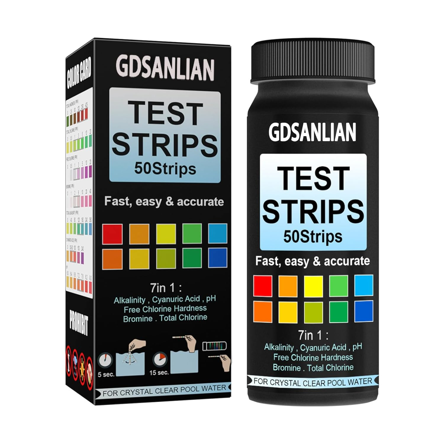 Gdsanlian 7-In-1 Professional Water Test Strips 50 Strips &ndash; Instant Pool/Spa/Drinking Water Testing Kit for Ph,Chlorine (Total/Free),Hardness,Alkalinity,Bromine & Cyanuric Acid | Lab-Accurate Results image number 5
