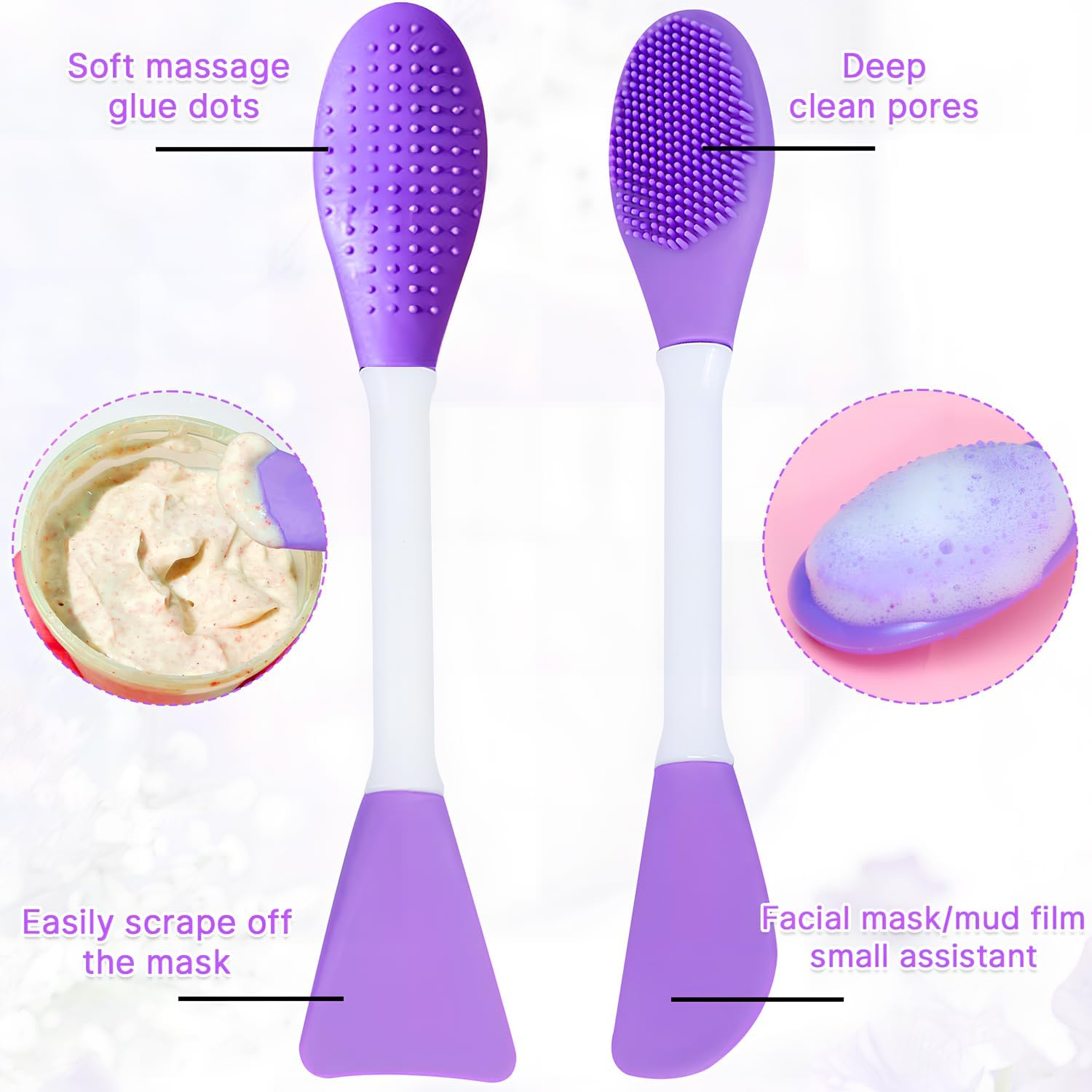 2 Silicone Facial Cleansing Brushes, Face Mask Skin Care Brush for Pore Cleansing (Purple) image number 5