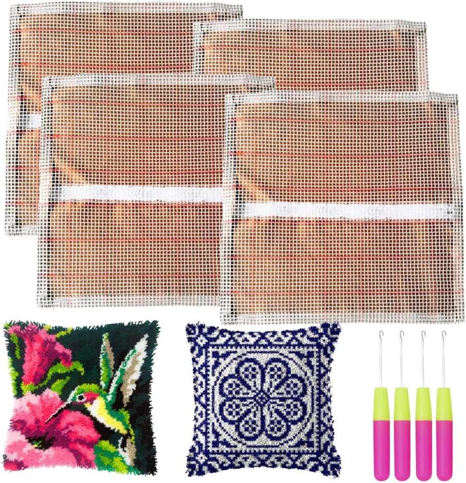 4Pcs Pillow Case Making DIY Kit Tool Embroidery Crafts, Latch Hook Mesh Making Blank Rug Canvas Mesh, Hook Canvas, Hook Rugs, Rug Hooking Tool, Rug Hooking Mesh Canvas, Rug Making image number 6