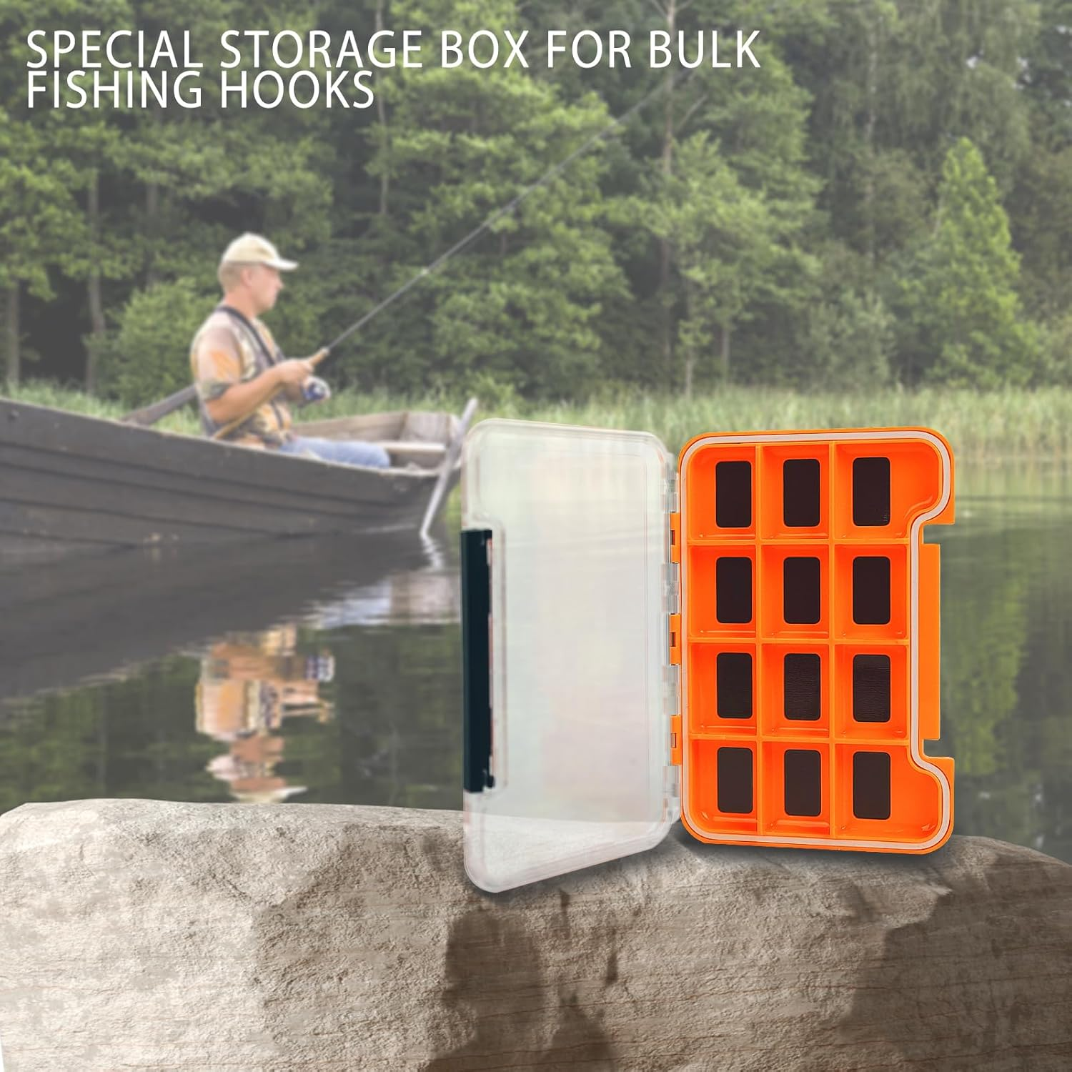 2 Pack Multifunctional Small Magnetic Tackle Box, Waterproof Fly Fishing Box with Clear Cover, 12 Compartments Magnet Fly Box Storage Box for Fishing Accessories (Orange) image number 6