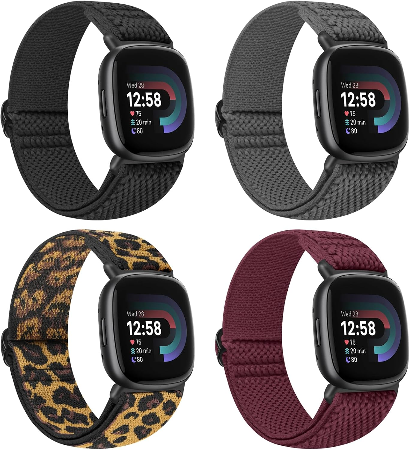 Compatible with Fitbit Versa 3/Fitbit Versa 4 /Fitbit Sense/Fitbit Sense 2 Bands for Women Men,Adjustable Stretchy Solo Loop Elastic Nylon Sport Strap for Versa 4/Versa 3/Sense 2/Sense
