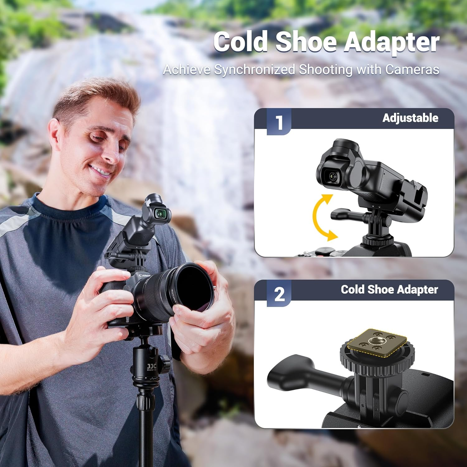 JJC Expansion Adapter for DJI Osmo Pocket 3 Protective Cage Bracket with Hot Shoe Mount & 1/4-20&lsquo; Screw Holes/Osmo Pocket3 Action Quick-Release