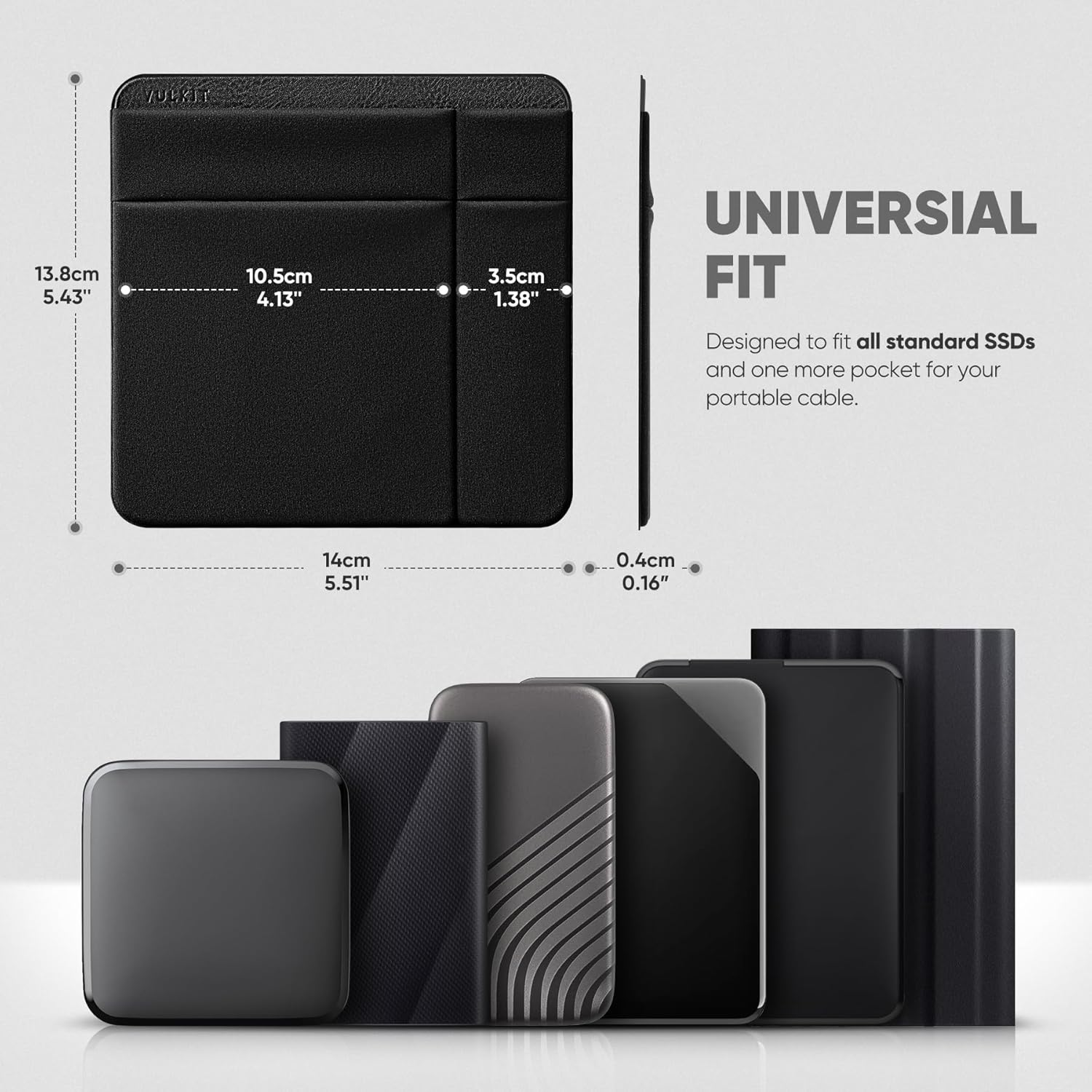 VULKIT 2-Pocket Pouch Holder for Laptop Reusable Adhesive External Hard Drive Carrying Case - Travel Pocket Pouch for External Portable SSD, Magic Mouse, USB Cable and More image number 1