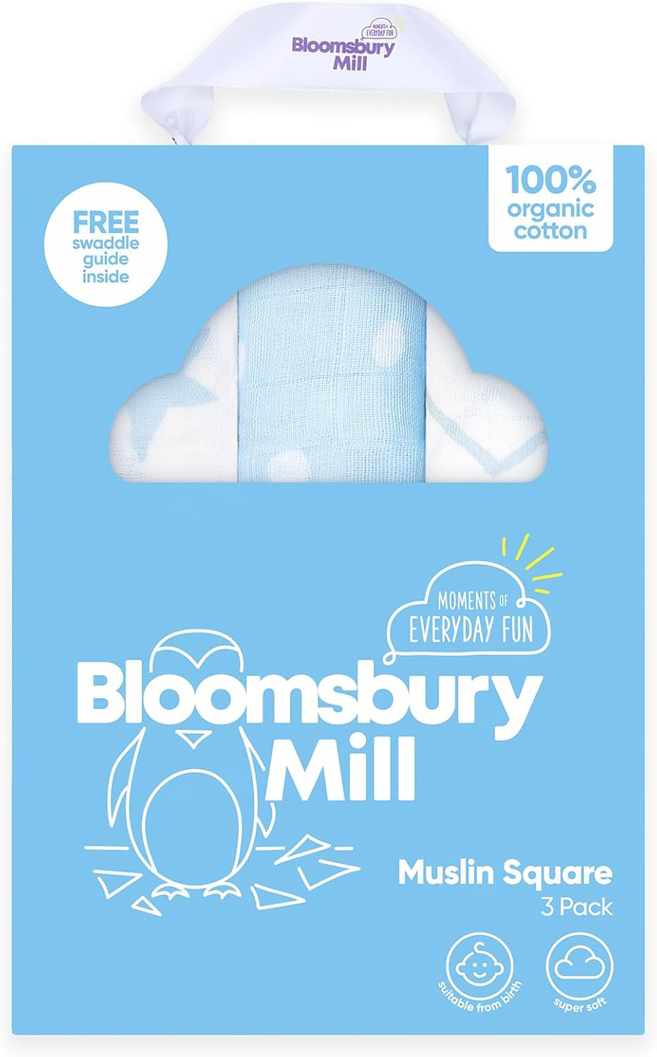 Bloomsbury Mill - Muslin Cloths for Baby - Soft 100% Organic Cotton Muslin Squares - Baby Muslins Pack of 3 - Large Burp Cloths - Newborn Essentials - Pink & White - 70X70Cm
