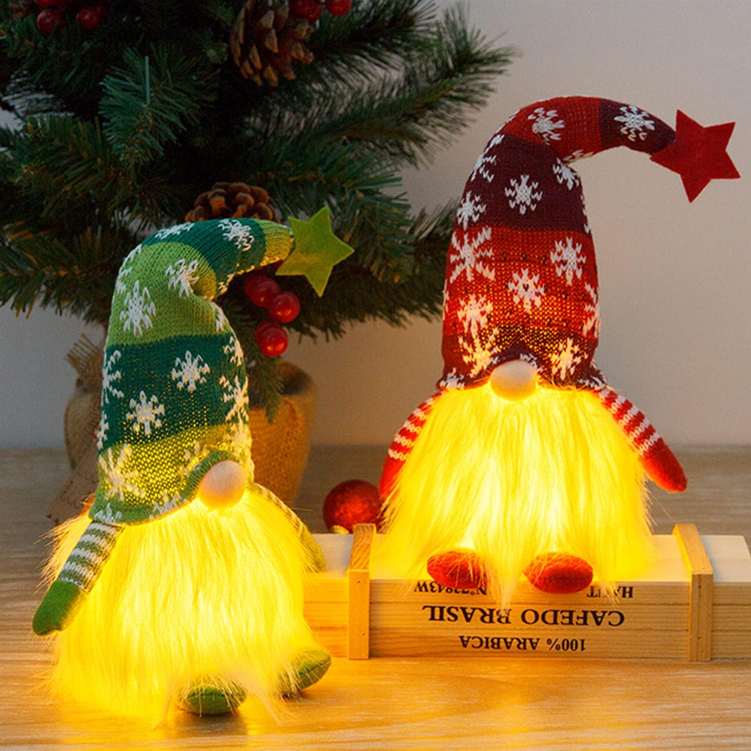 Christmas Gnomes Plush Doll, 2 Pack Christmas Elf Decoration Ornaments Thanks Giving Day Gifts Gnomes Swedish Tomte Xmas Ornaments for Home Decor (Snowflakes，Red&Green) image number 3