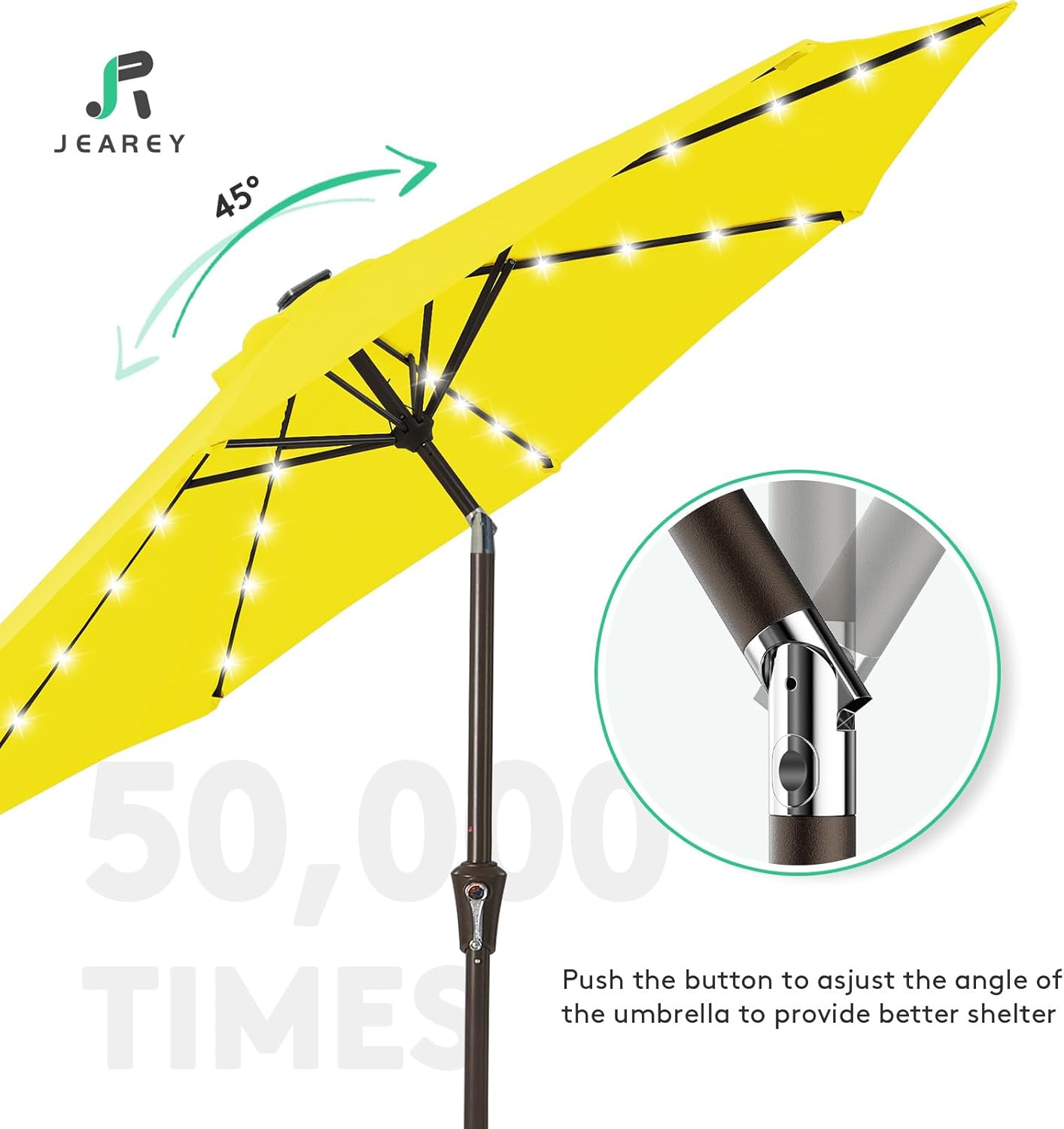 JEAREY Upgrade 9FT LED Lighted Patio Umbrella, Solar Outdoor Umbrella, Tilt Table Umbrella for Pool, Deck & Yard(Yellow)