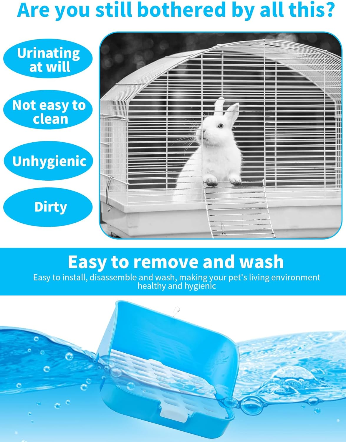 Rabbit Litter Box, Bunny Toilet Box, Large Rabbit Litter Box Trainer, Rectangular Plastic Square Cage Box with Hanging Clip, Bunny Corner Litter Pan Pet Toilet Potty Trainer, Small Animal Toilet (PK) - Pk image number 3