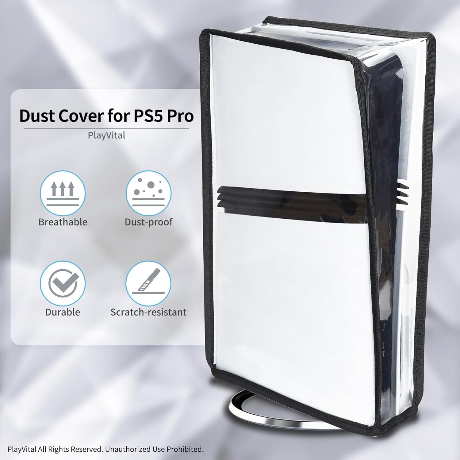 Playvital Vertical Dust Cover for Ps5 Pro Console Disc & Digital Edition, Dust Proof Protector Sleeve for Ps5 Pro Accessories, Waterproof, Transparent