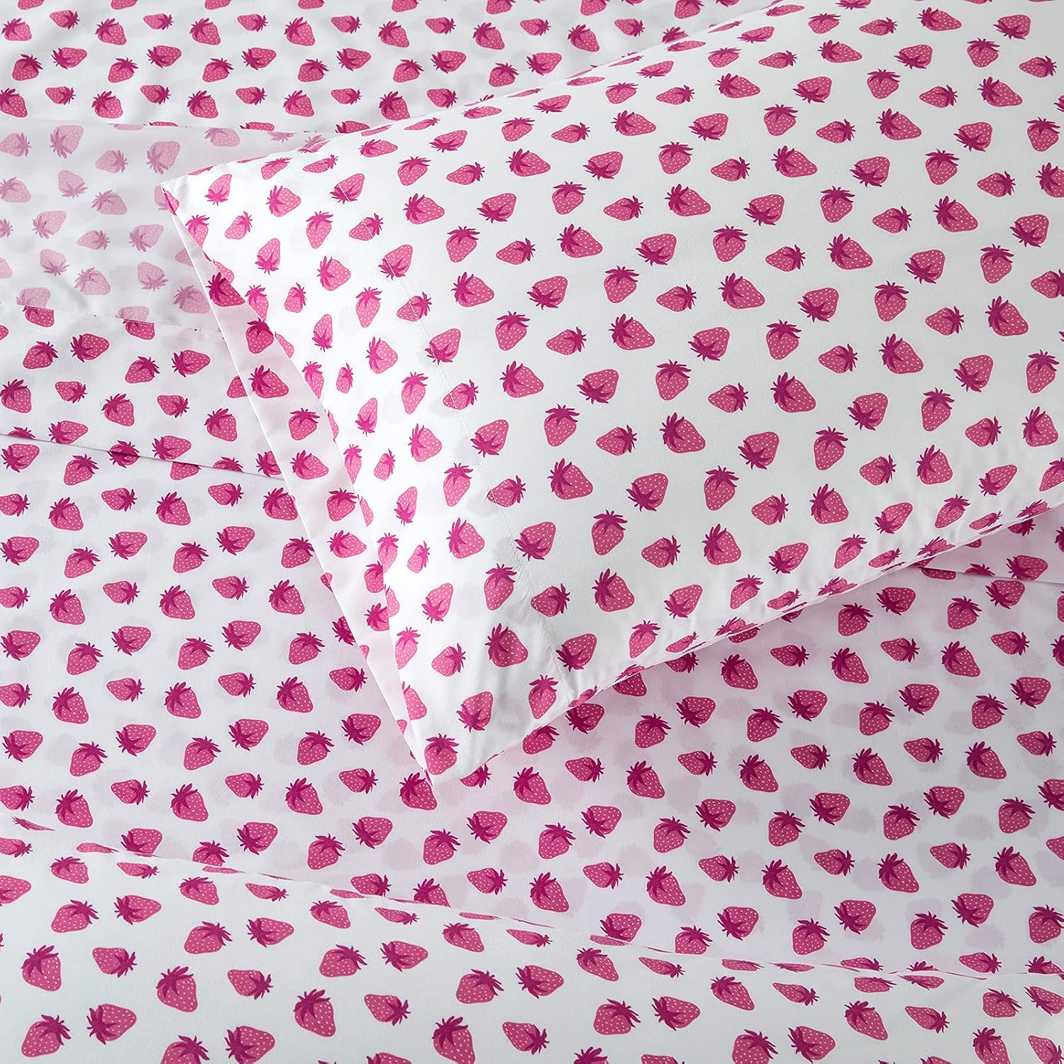 Vonty Kids Twin Sheet Set Strawberry Brushed Microfiber Bed Sheet for Boys & Girls, Ultra Soft & Easy to Wash (1 Fitted Sheet + 1 Flat Sheet + 1 Pillowcase) image number 5
