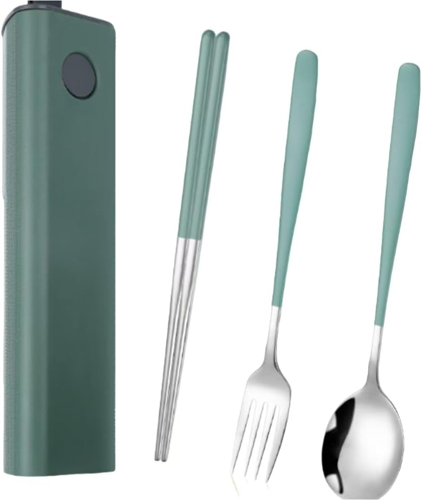 3PCS Travel Utensils with Box, Portable Utensils, Chopsticks, Spoons, Forks Travel Picnic, Reusable Tableware (Pink, One Size)