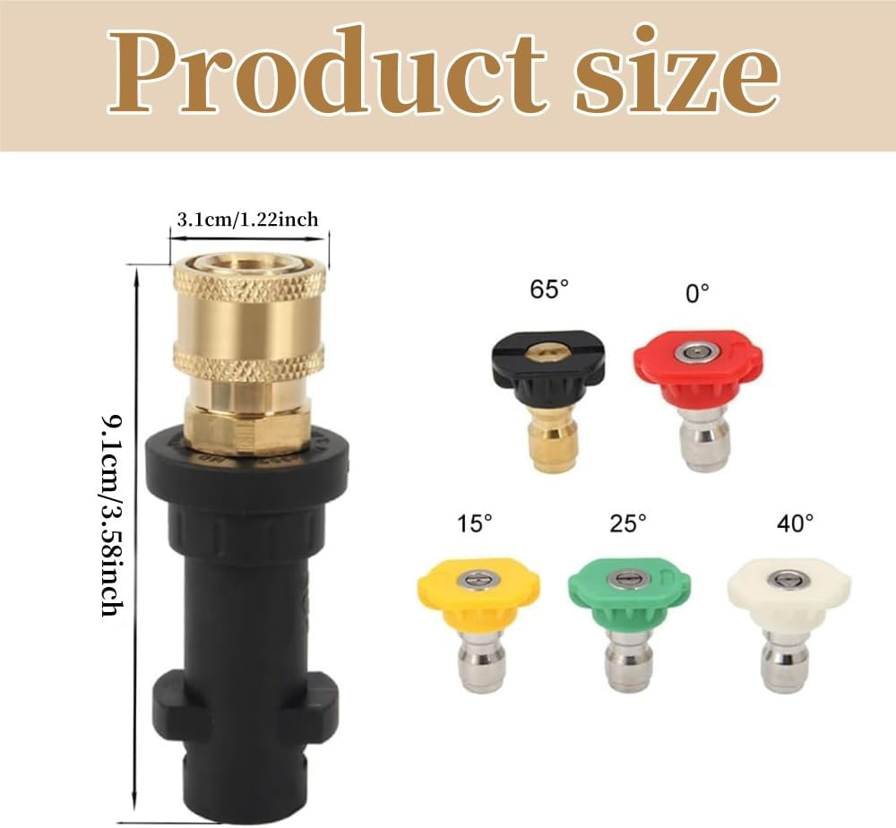High Pressure Washer Gun Adapter 1/4" Spray Nozzle Tips Sets Brass Female Quick Connector for Karcher K2 K3 K4 K5 K6 K7 image number 5