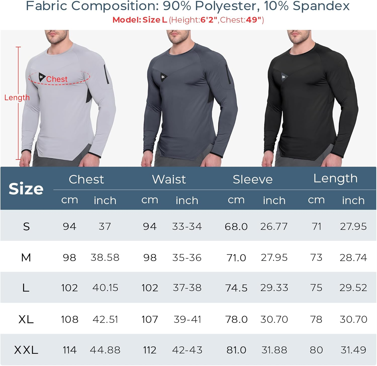 BROKIG Mens Armzip Long Sleeve Gym Tshirts, Quick Dry Workout Compression Shirts Lightweight Running Sports Top with Zip Pocket image number 3