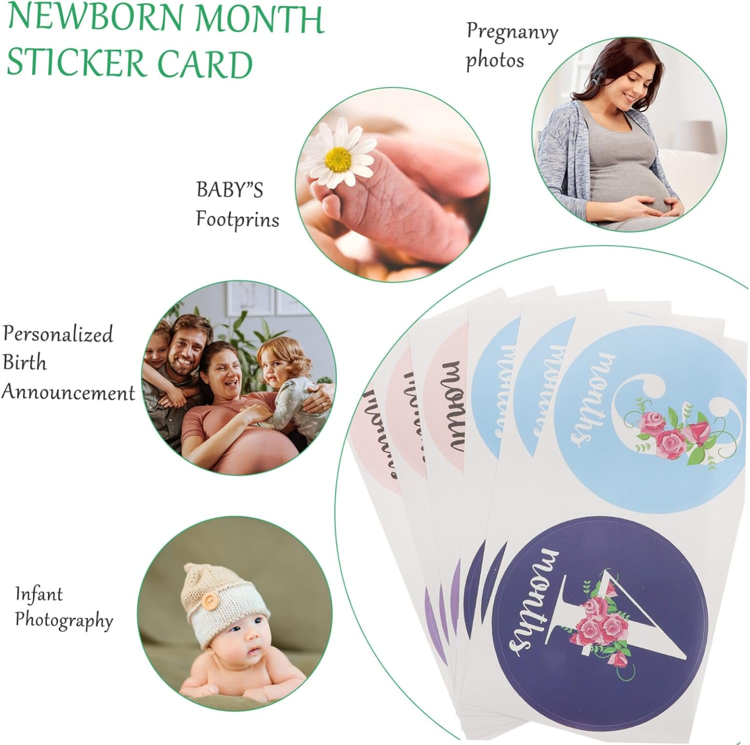 GARVALON 12Pcs Newborn Milestone Stickers Set Creative Monthly Belly Stickers for Adorable Photo Props for Capturing Growth and Memorable Moments image number 2