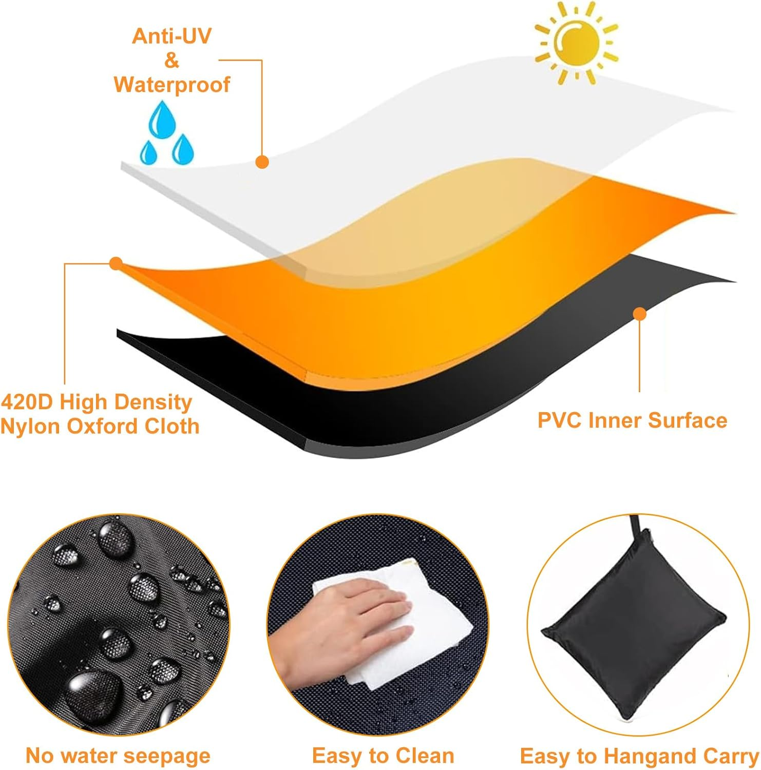 Patio Furniture Cover Waterproof 110''X83''X28'' / 279X210X71Cm Large Outdoor Furniture Cover Heavy Duty 420D Oxford Cloth Weatherproof Garden Dining Table Chair Set Cover, Black image number 5