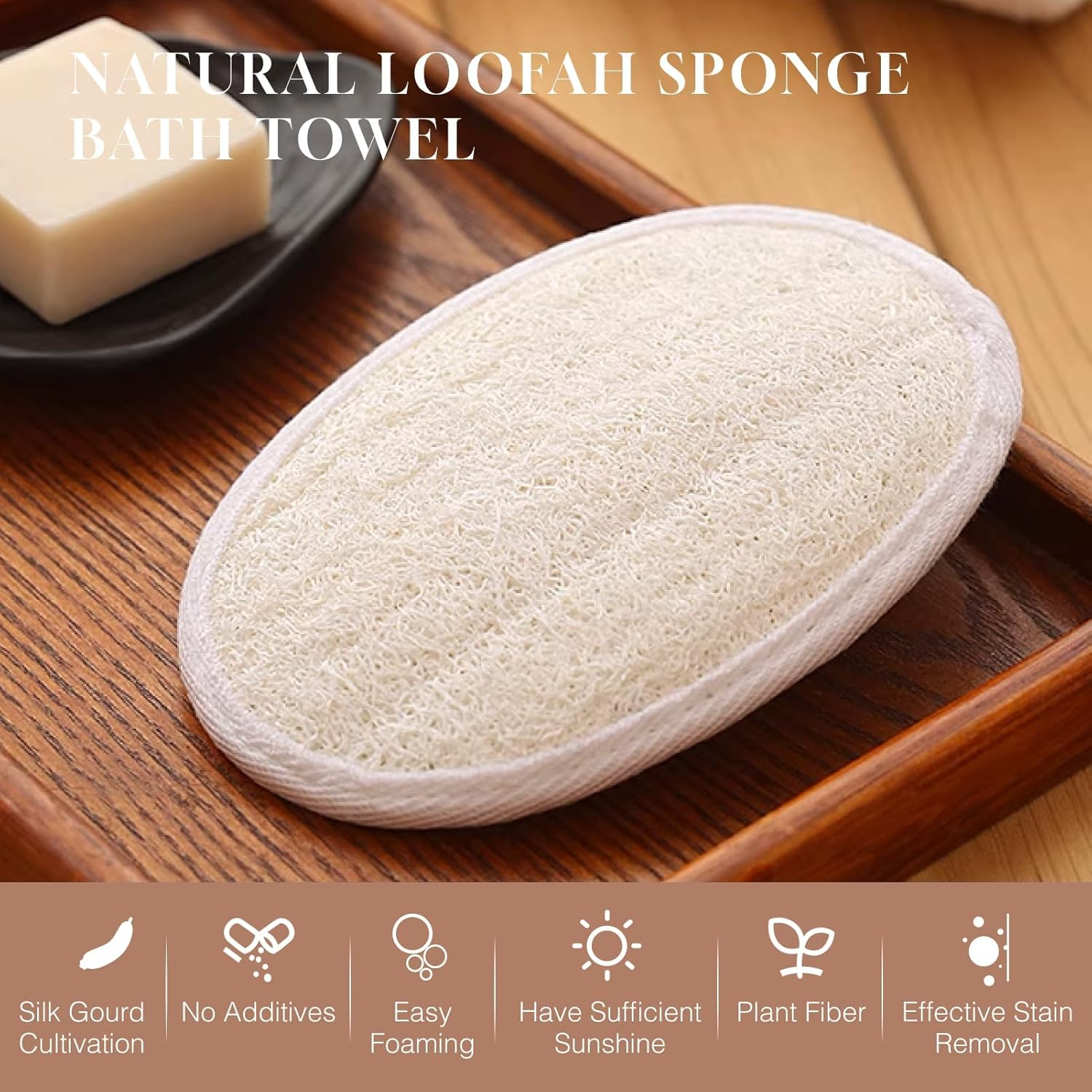2 Counts 1 Pack Soft Loofah Pad for Body Exfoliation Shower Luffa Sponge, Gentle Thai Loofah Fibers, Prevents Ingrown Hairs, Suitable for Sensitive Skin, Eco Friendly, Spa Grade Exfoliation at Home image number 1