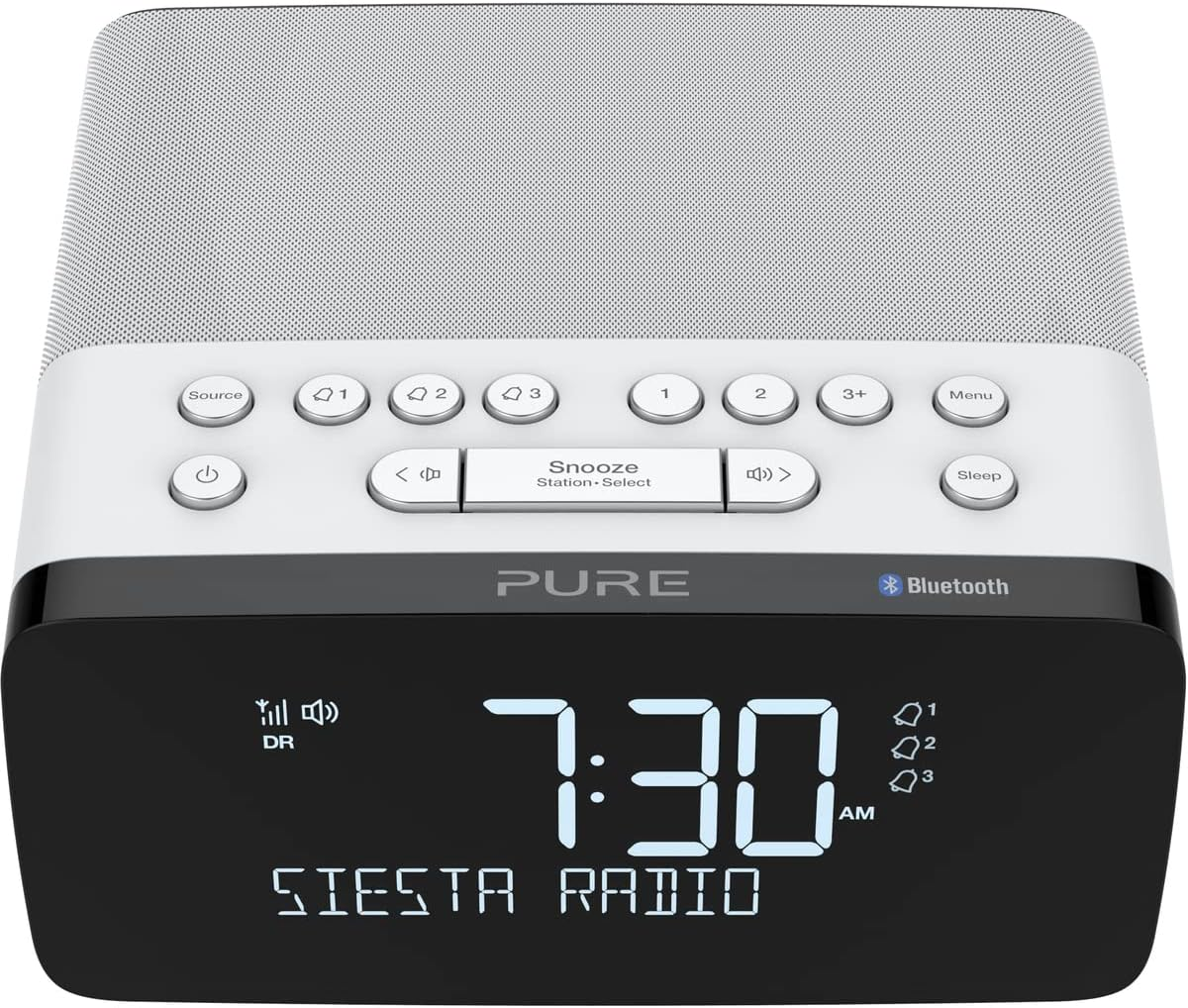 Pure Siesta Charge Radio Alarm Clock with Wireless Charging Pad (Digital Radio with DAB/DAB+, FM/FM Radio, Bluetooth, USB, AUX, Wireless Mobile Phone Charging Station, 40 Station Memory) Polar White image number 2