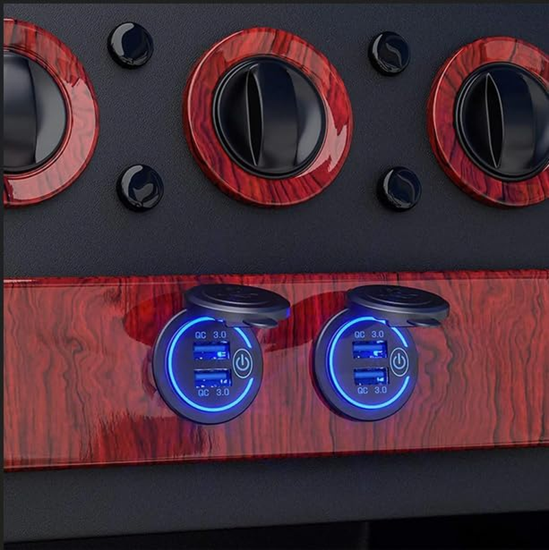 [2 Pack] Quick Charge 3.0 Waterproof Dual USB Charger Socket with Touch Switch, 12V/24V Fast Charging Outlet for Car, RV, Boat, Motorcycle, Truck image number 6