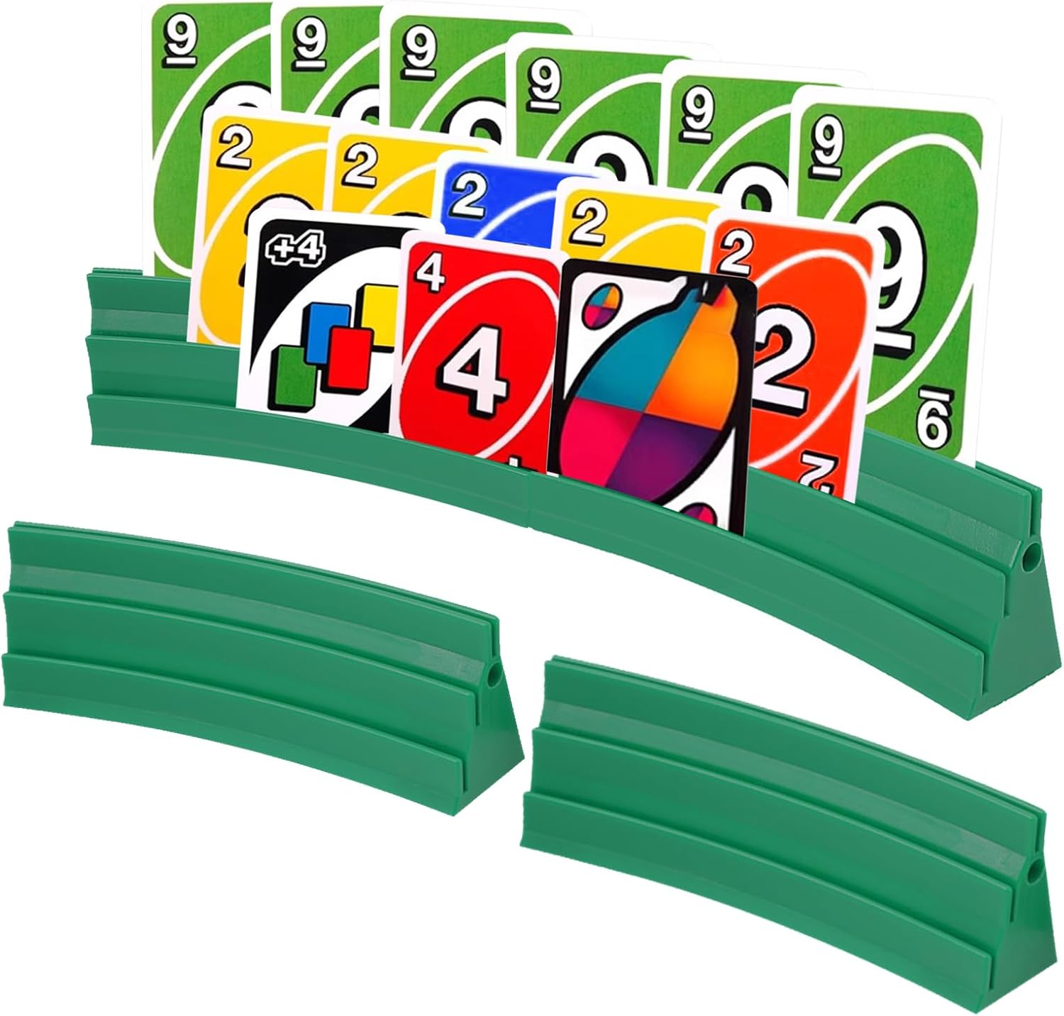 4 Pack Card Holders for Playing Cards, 3-Layer Space Saving Card Game Holders, Large Capacity Playing Cards Rack Holder, Poker Tray Organizer for Adults Seniors Kids (Red)